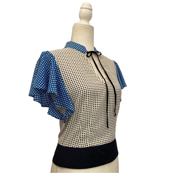 Katherine Kidd Polka Dot Flutter Sleeve Open back Blouse Top - Picture 4 of 13
